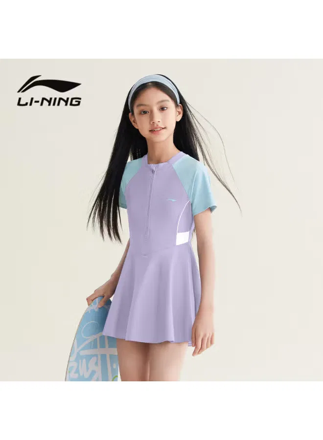 Купальник детский слитный с юбкой 0322 Li-Ning, фиолетово-синий