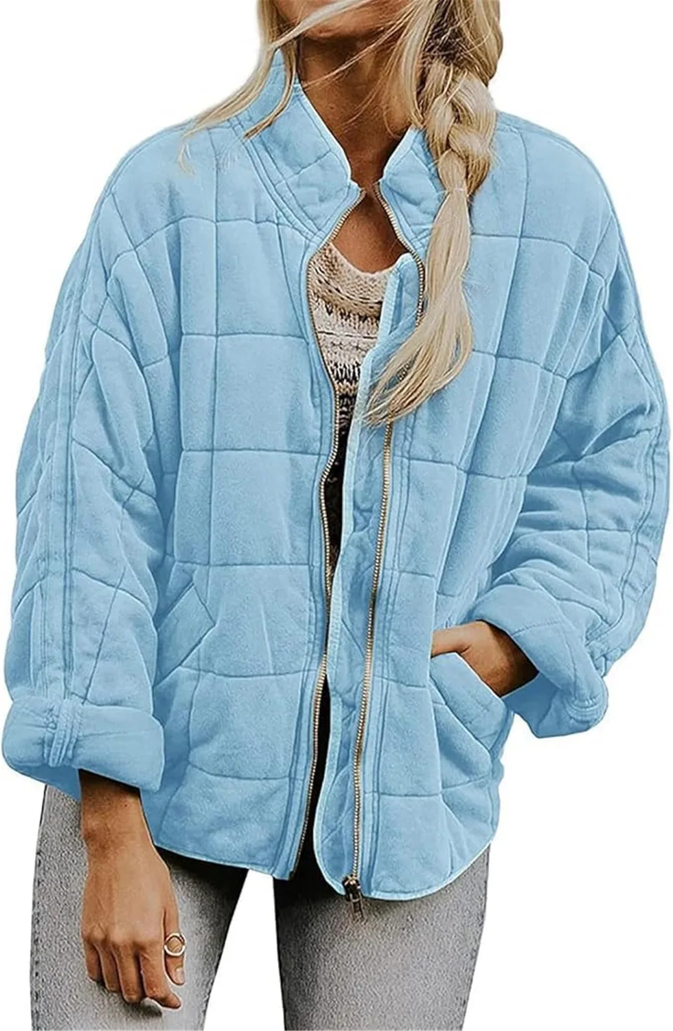 Женская куртка стеганая с длинным рукавом, Azzurro
