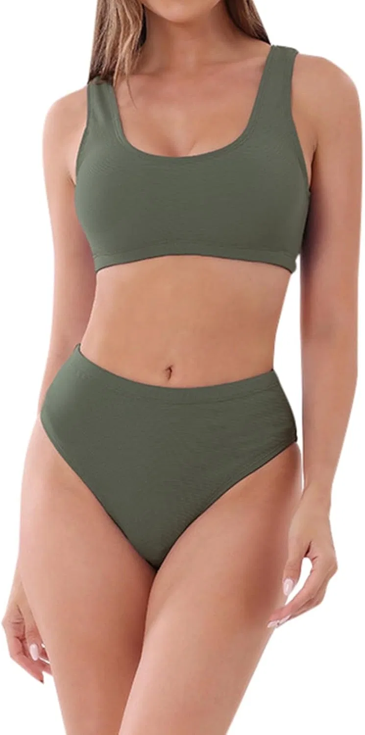 Женский бикини-сет с завышенной талией Scoop Neck, Green