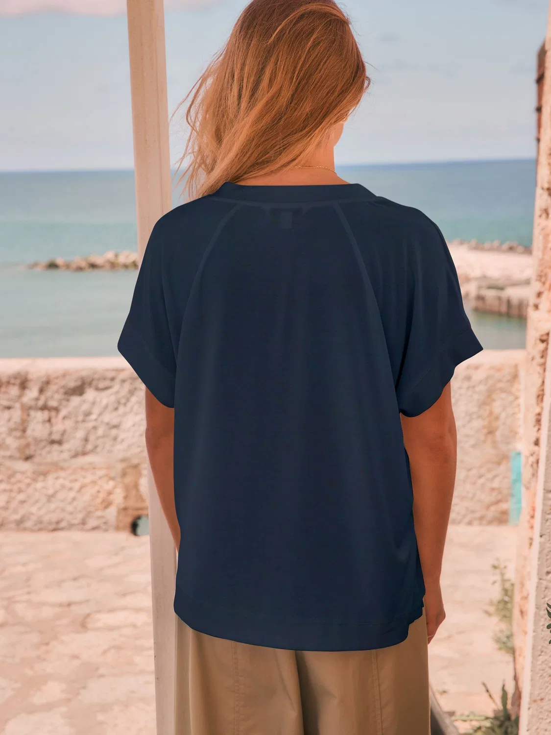 Топ с V-образным вырезом Premium V-Neck Modal Short Sleeve Top Next, Navy Blue — фото 2