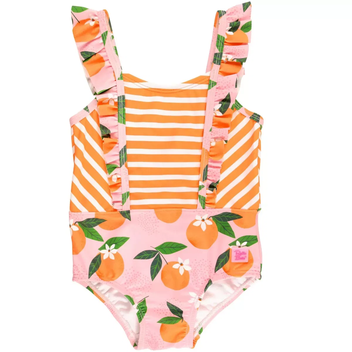 Детский купальник для девочек с принтом Pinafore RuffleButts, Orange You The Sweetest