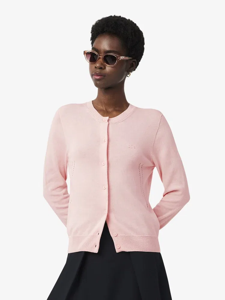 Кардиган женский LACOSTE Light Pink, хлопковый, с круглым вырезом