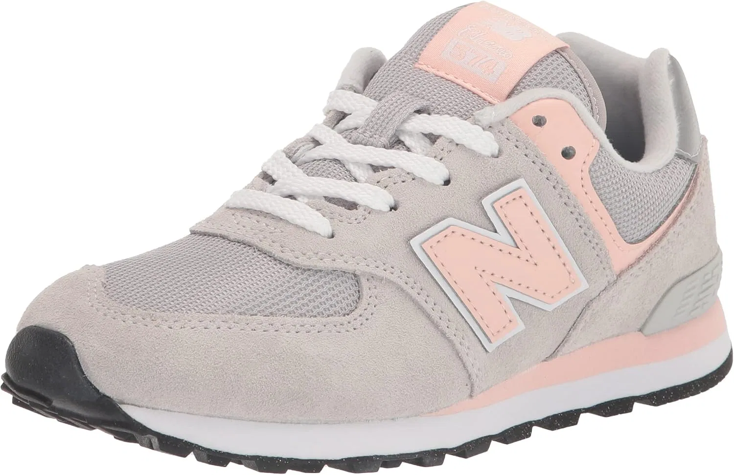 Детские кроссовки для девочек с классической шнуровкой 574 V1 New Balance, Rain Cloud/Pink Haze