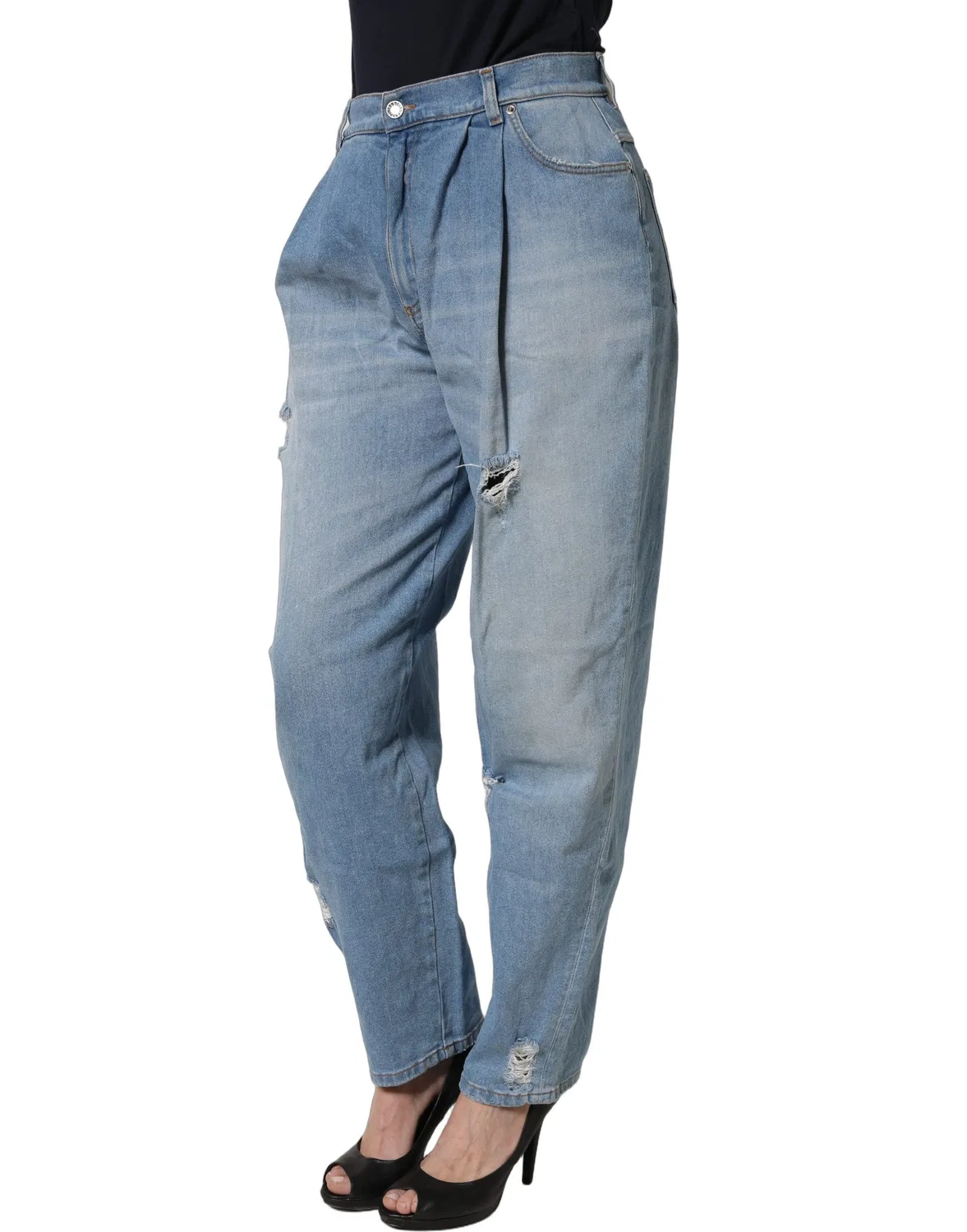 Женские джинсы с потертостями Blue Distressed Pleated Cotton Denim Dolce & Gabbana, Blue — фото 4