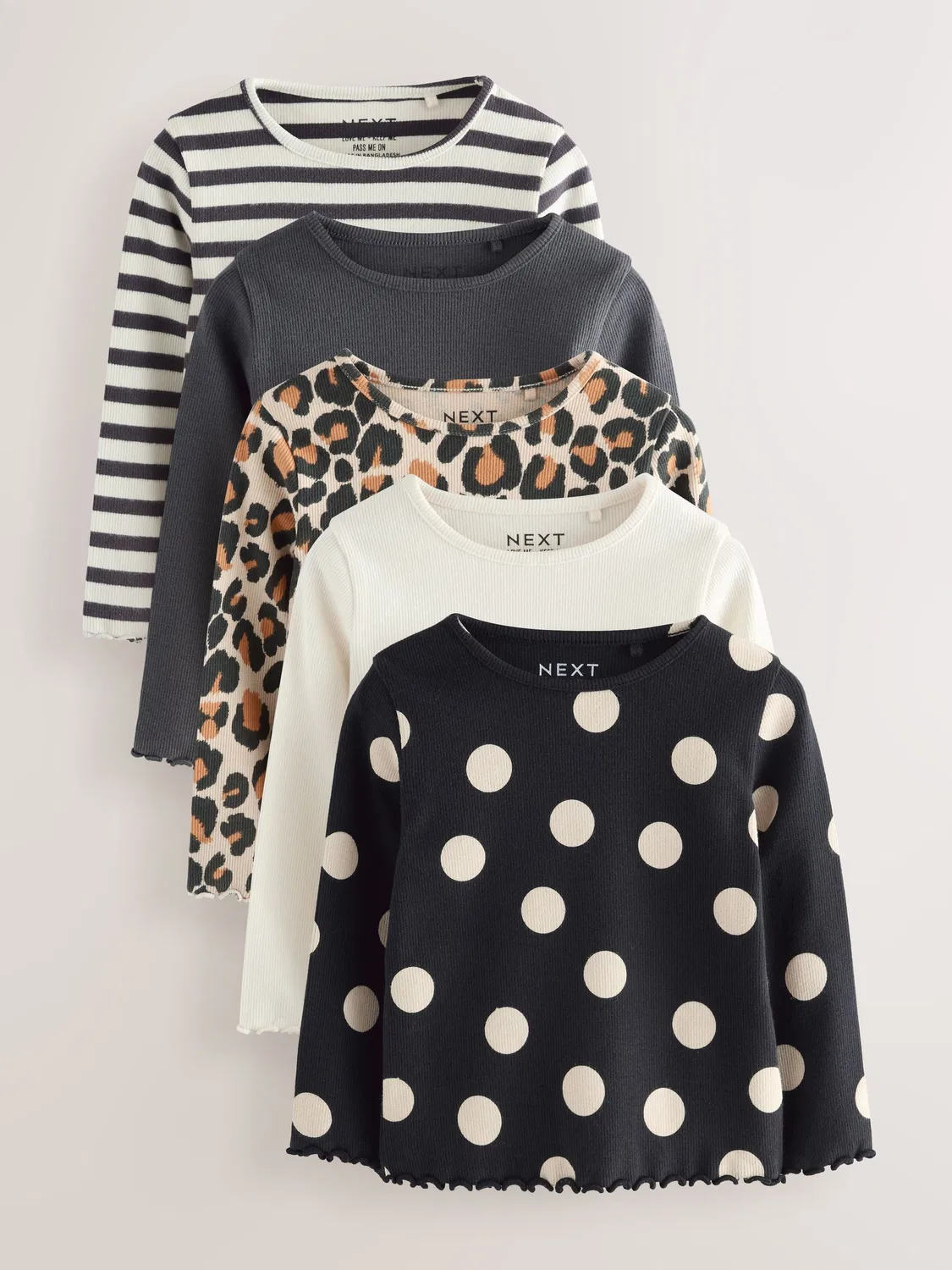 Футболки с длинным рукавом 5шт, Black/White Next