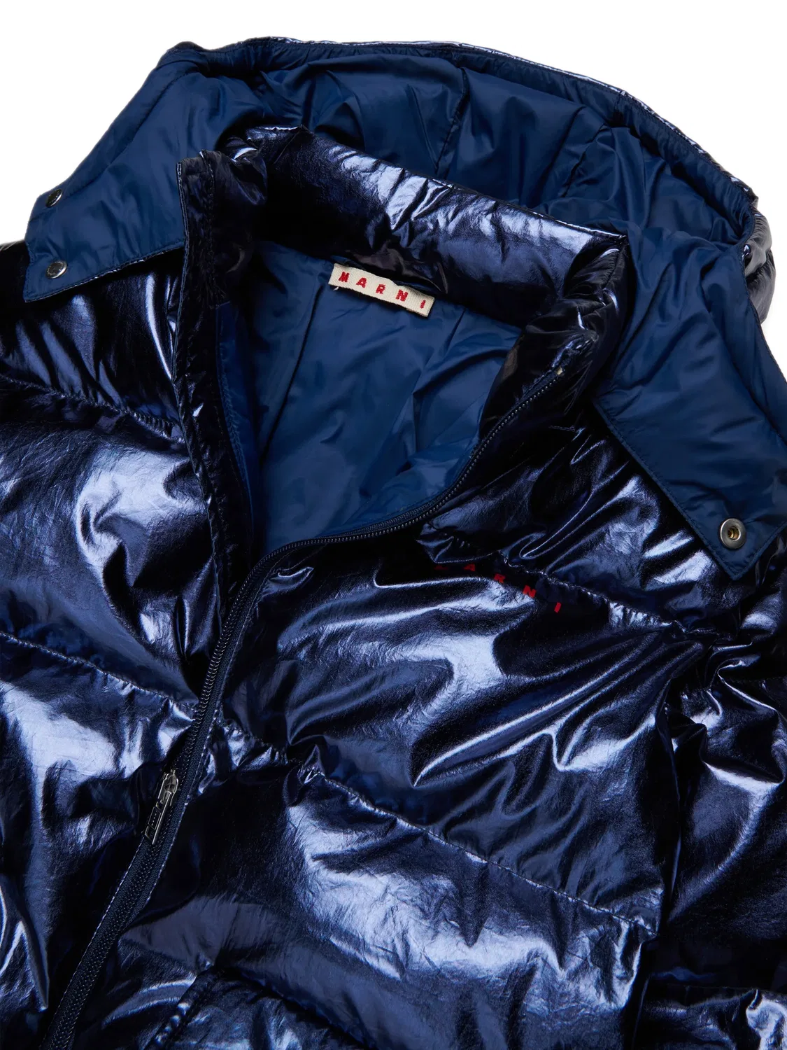 Пуховик с эффектом металлик Marni Kids, синий — фото 3