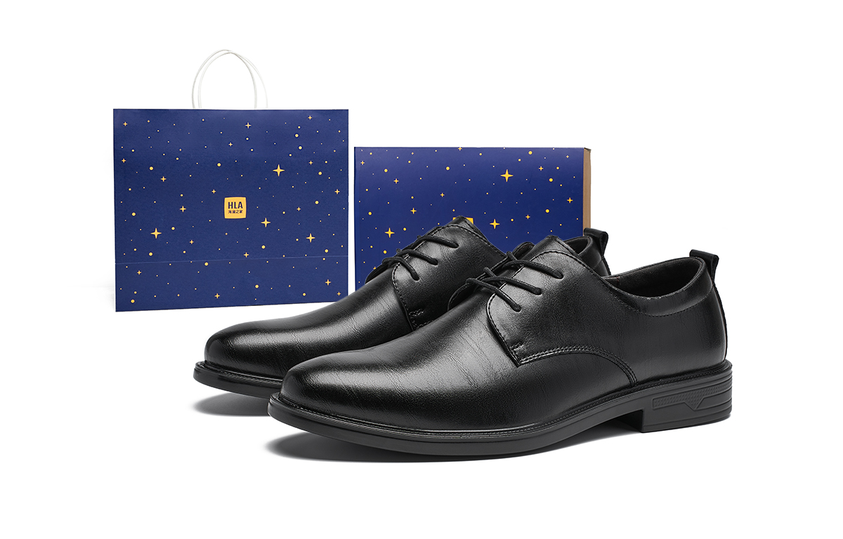 

Мужские туфли HLA черные на низком каблуке с эффектом увеличения роста