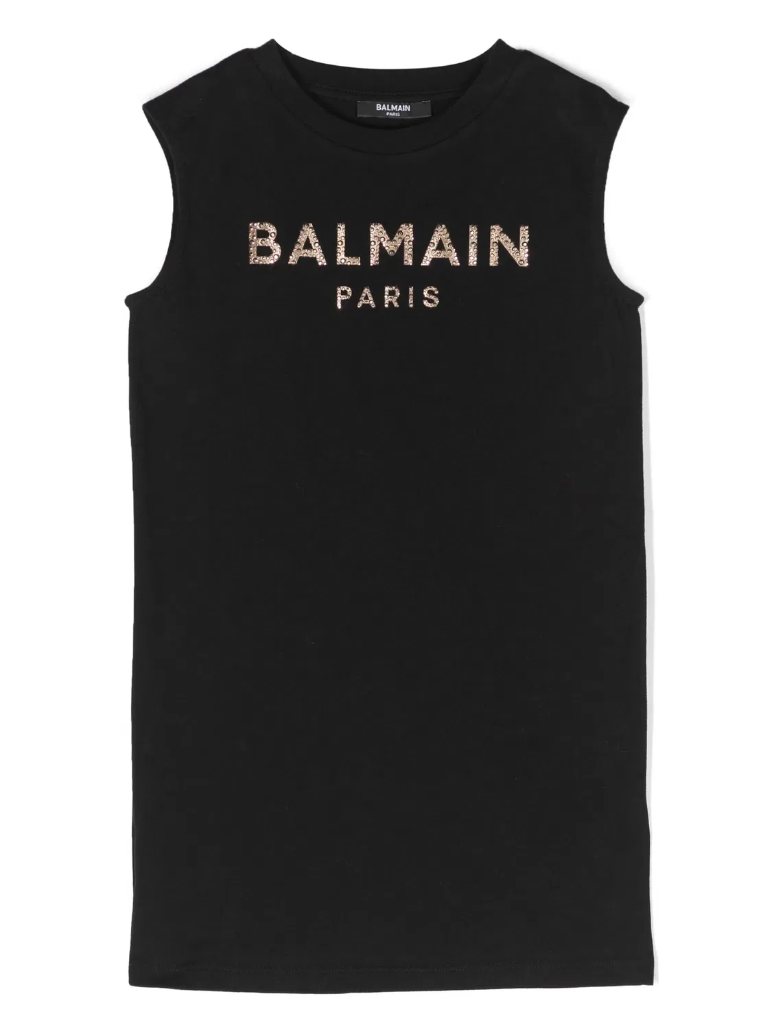 Платье без рукавов с отделкой из страз Balmain, черный