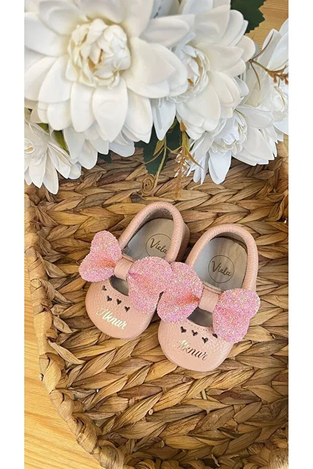 Детские мокасины из натуральной кожи для девочек с бантом Viela Gift Atelier, Pink
