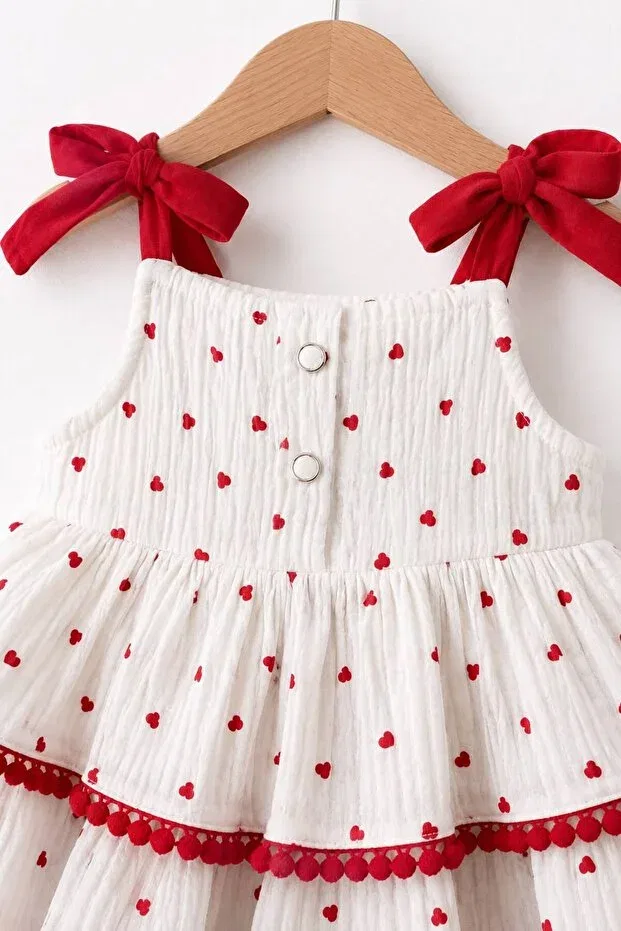 Детское платье для девочек с принтом Baby Girl Layered Ruffle Dress Lumino Kids, Red — фото 4