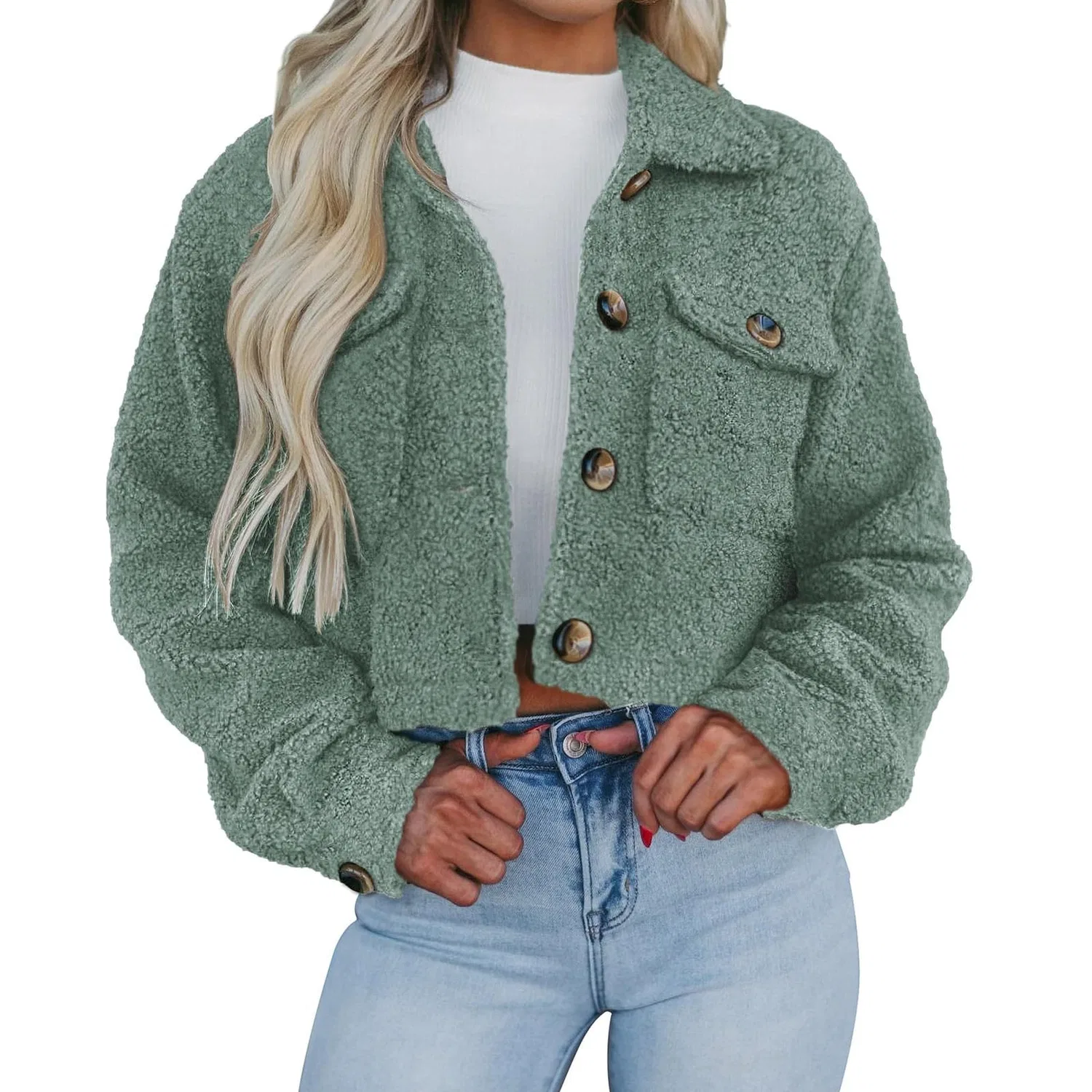 Женское шерстяное пальто с лацканами Elegant Short Jacket, Green Mint