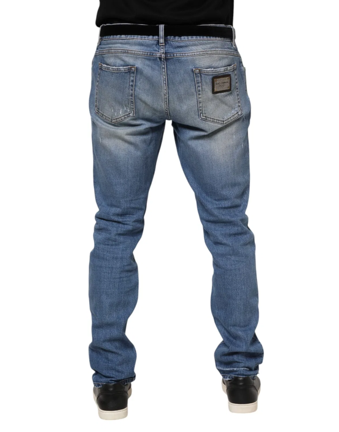 Мужские джинсы с потертостями и логотипом Regular Fit Jeans Dolce & Gabbana, Blue Washed — фото 4