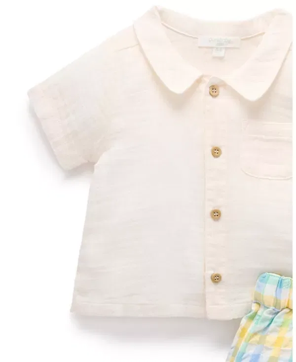 Детский комплект для мальчиков с коротким рукавом Purebaby, Multi Check — фото 3