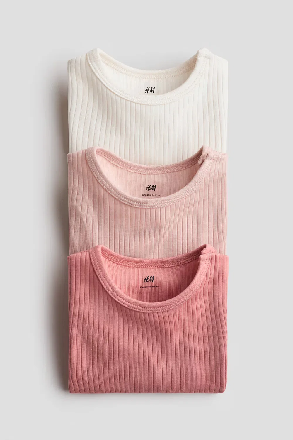 Комплект из 3 ребристых боди H&M, Rosa/Cremefarben — фото 2