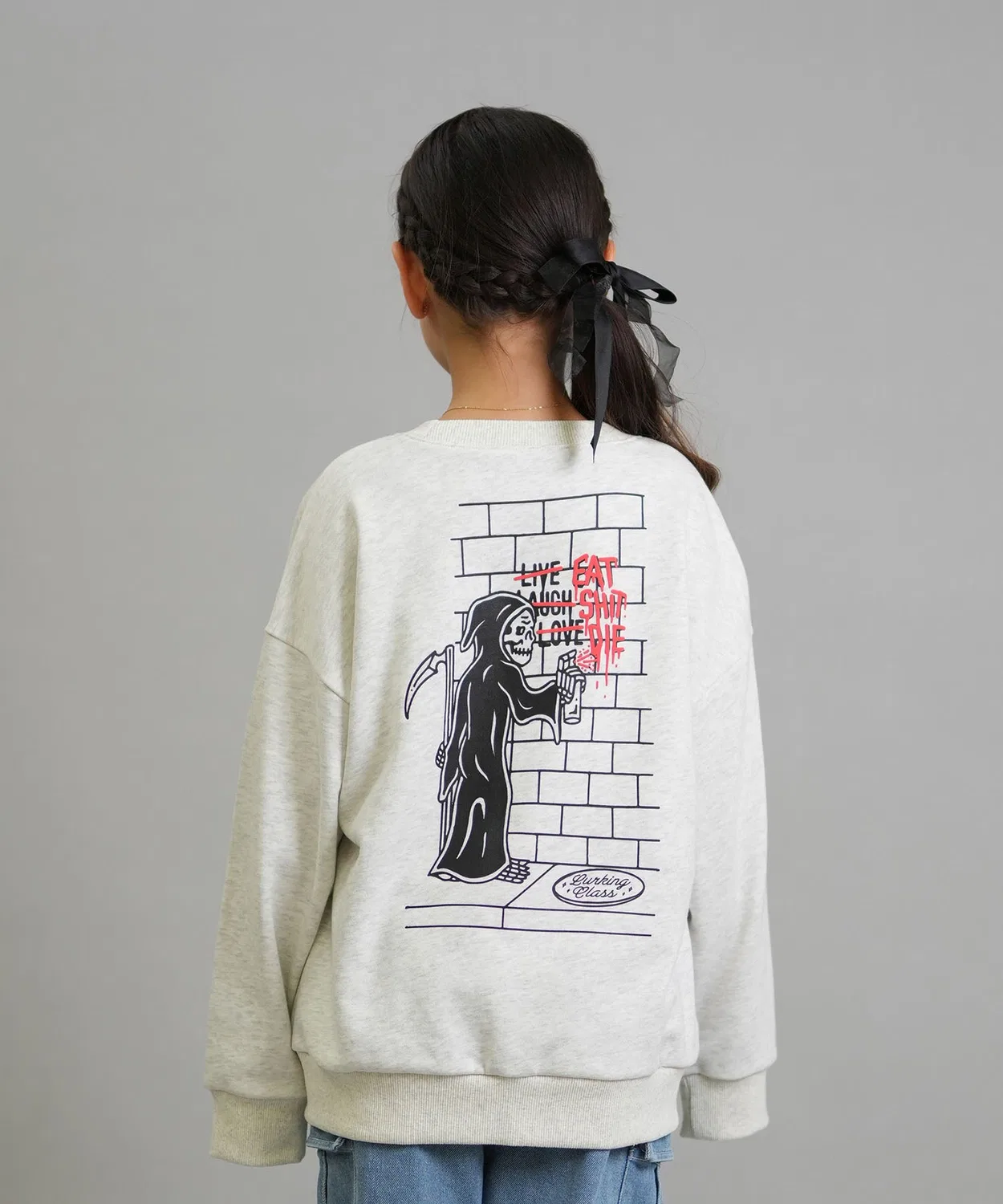 Детский свитшот с длинным рукавомLURKING CLASS EAT SHIT DIE CREW, White — фото 3