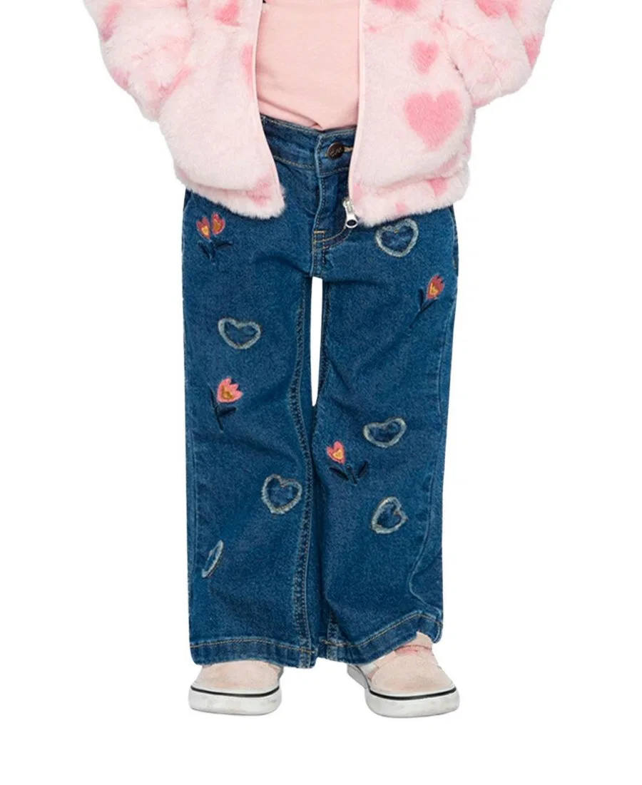 Джинсы клеш с сердцем и цветочной вышивкой Deux par Deux, Navy Blue Denim — фото 3