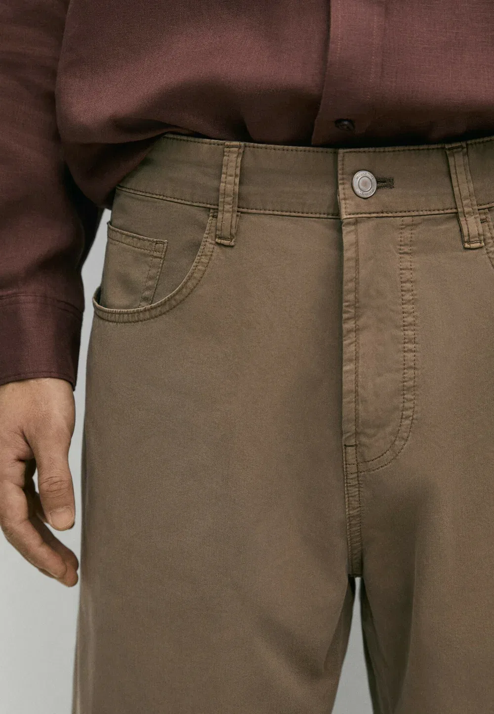 Брюки-Бочонок из поплина с эффектом денима - джинсы свободного кроя Massimo Dutti, Ochre — фото 4