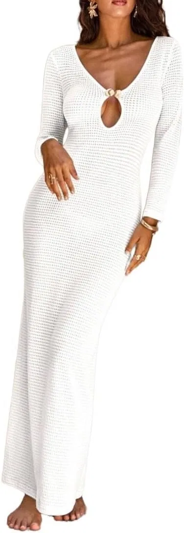Женское макси платье bodycon с V-образным вырезом, White