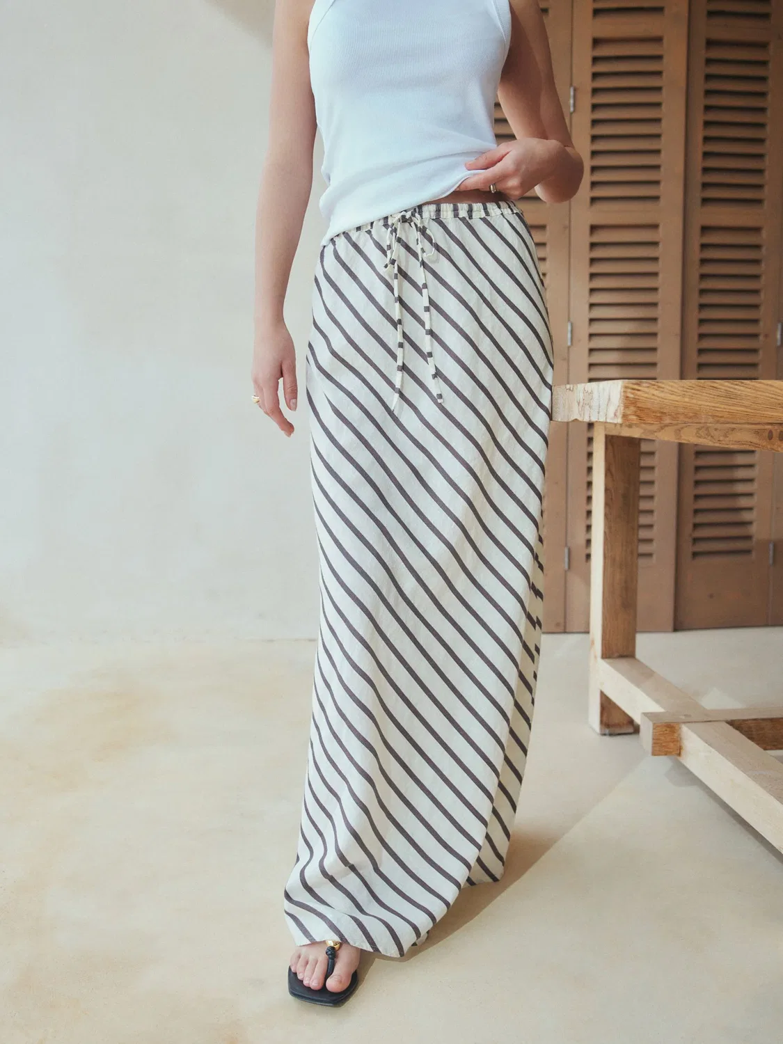 Юбка миди Summer Column Skirt Next, шоколадно-бежевая полоска