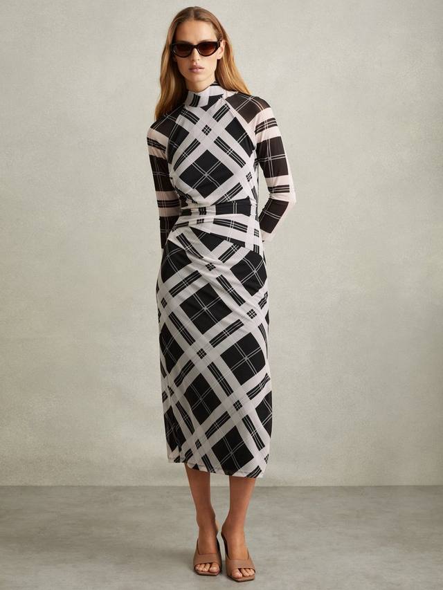 

Платье миди в клетку от дарлы с рюшами Reiss, цвет Black/Ivory