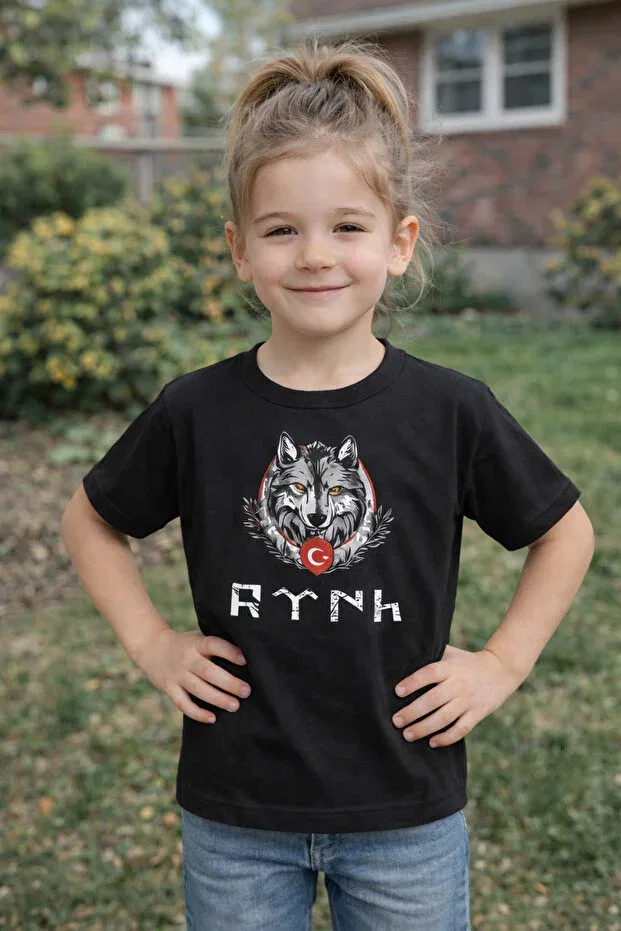 Детская футболка для девочек с принтом Baby Wolf Written Unique Design, Black