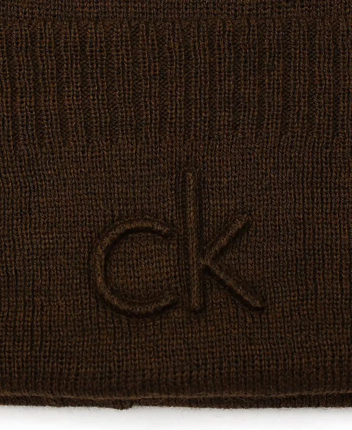 Мужская шапка с рельефным логотипом на манжете Calvin Klein, коричневый — фото 3
