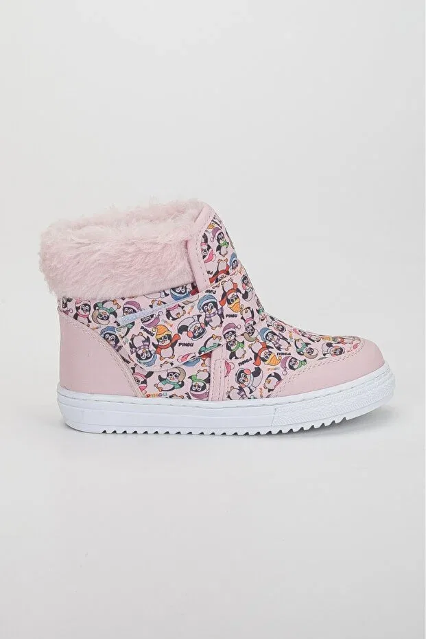 Детские ботинки для девочек с мехом Generic Brands, Pink Pingu Print — фото 2