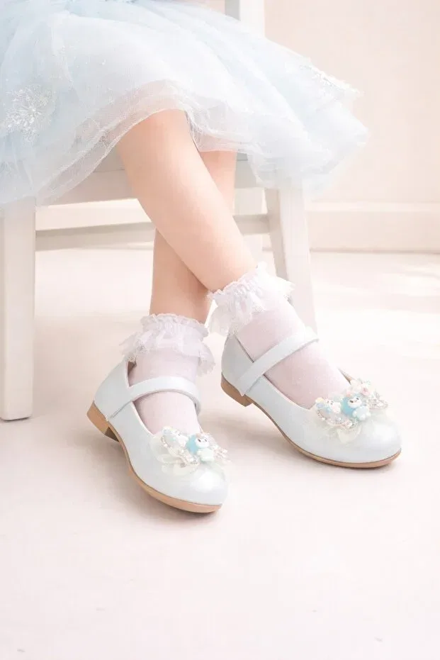 Детские балетки для девочек с бантом Minibonito, Blue — фото 3