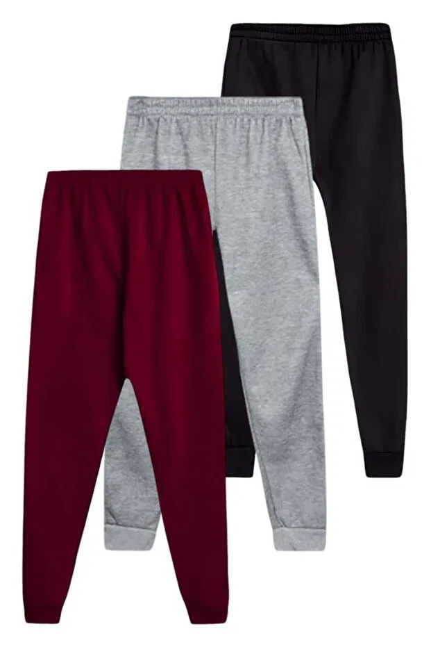 Детские спортивные штаны-джоггеры на резинке из 3 штук Uniquetrenders, Burgundy Gray Black — фото 2