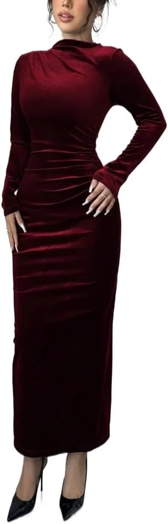 Женское длинное платье с воланами Velvet, Burgundy