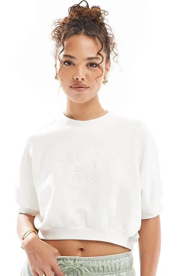 Женские свитшот с коротким рукавом Crop Loose Fit French Terry Short Sleeve Top Nike, Off White