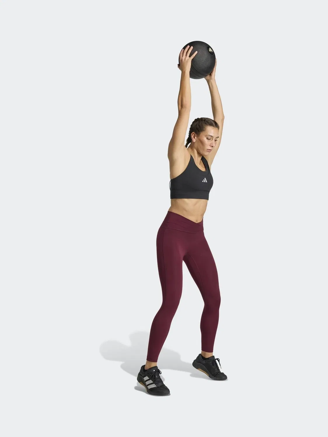 Леггинсы 7/8 с перекрестным поясом adidas Purple 3-Stripes Studio All Me adidas, фиолетовый — фото 3