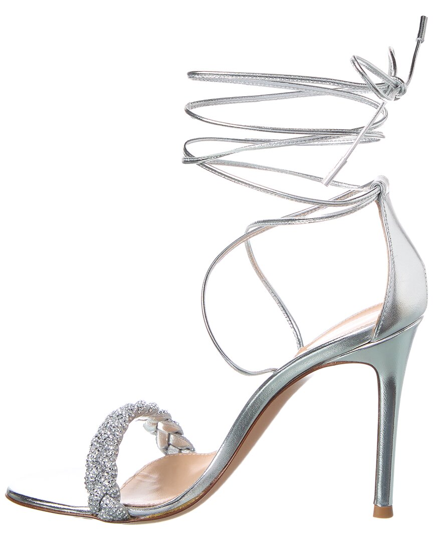 Gianvito Rossi Crystal Leomi Leather Sandal, серебряный — фото 2