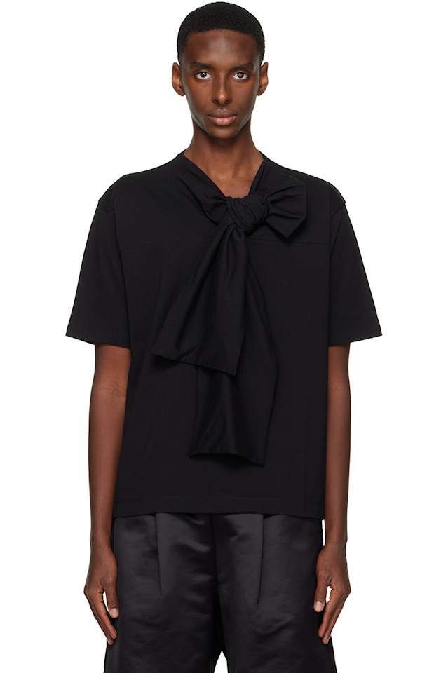 

Хлопковая футболка с бантом на воротнике Dries Van Noten, черный