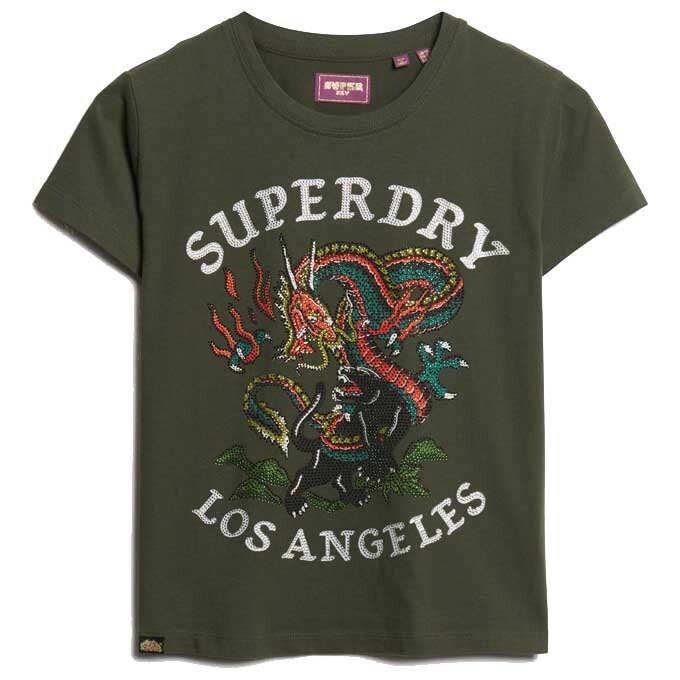 Футболка с коротким рукавом Superdry Tattoo Rhinestone Fitted, зеленый — фото 2
