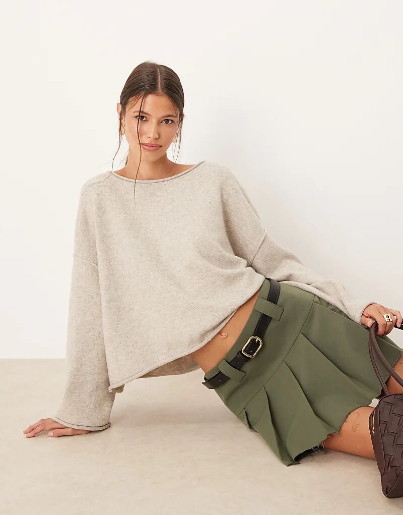 

Вязаный джемпер JDY с вырезом-лодочкой в ​​цвете «камень»