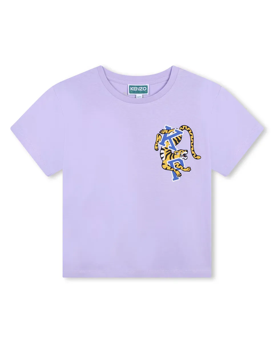 

Футболка для девочек с короткими рукавами из 100% хлопка Kenzo Kids, цвет Lila