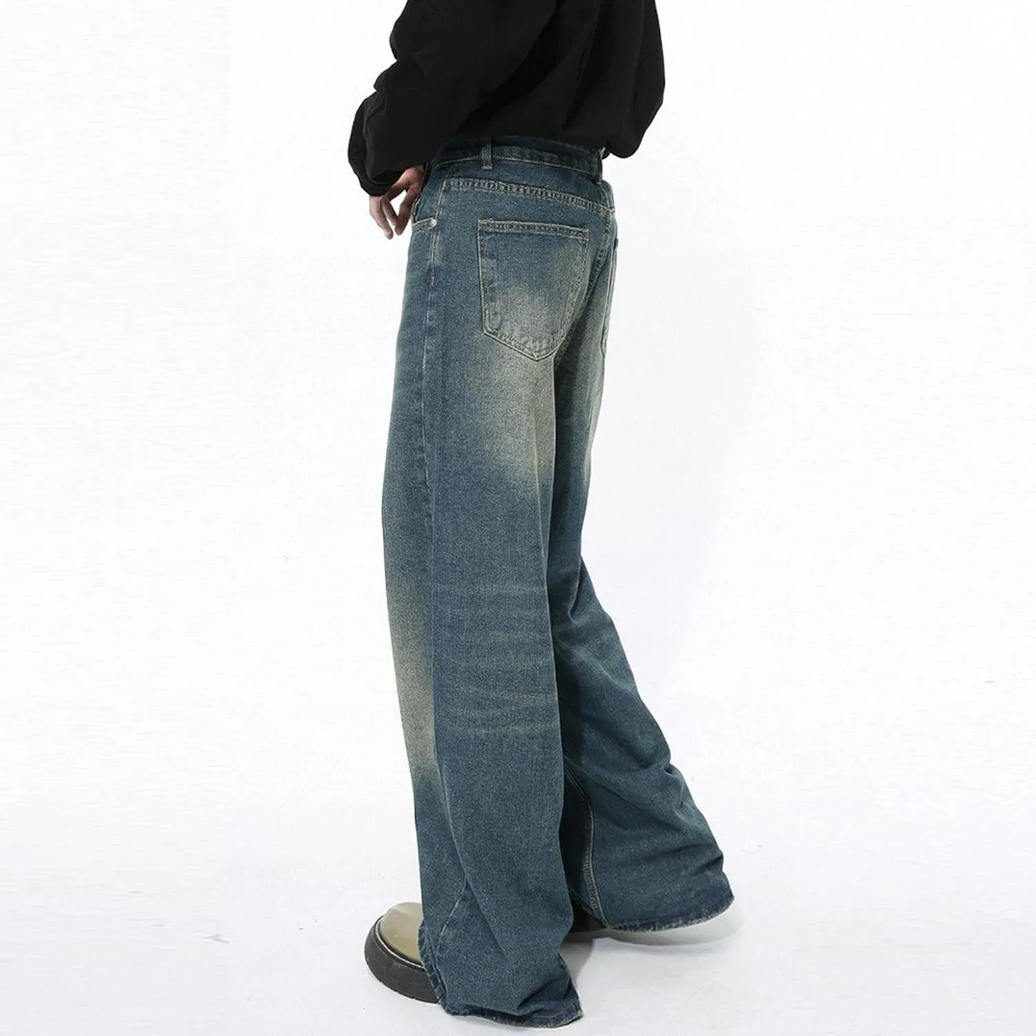 Джинсы широкие, Men's Baggy Hip Hop Jeans Skater Wide Leg Man Denim Pants Relaxed Fit Regular Jean Trousers Streetwear, Color 13 — фото 2