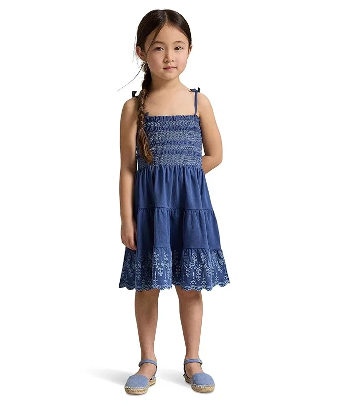 Платье Smocked Eyelet Polo Ralph Lauren Kids, Earth Blue — фото 3