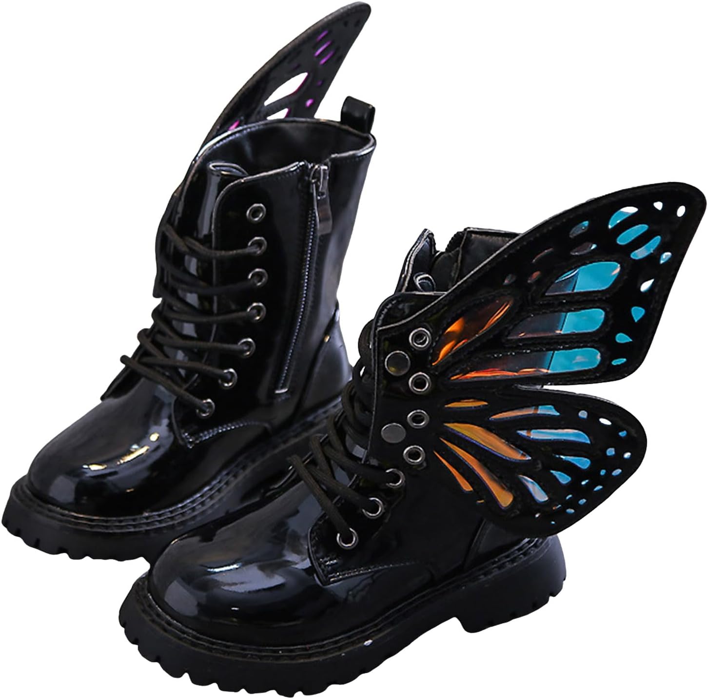 

Generic Детские белые ботинки, кожаные ботильоны на шнуровке с отстегивающимися крылышками бабочки, боковой молнией, водонепроницаемые боевые ботинки для улицы, нескользящие ковбойские модные челси для девочек