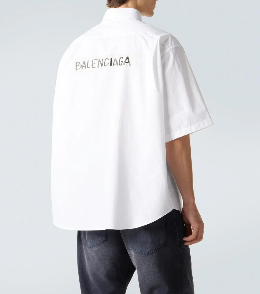 Рубашка из хлопкового поплина с малярной лентой Balenciaga, белый — фото 4