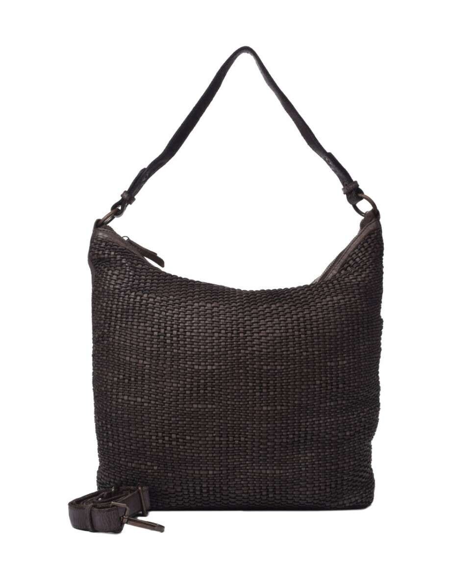 

Большая серая кожаная сумка на плечо из мытой кожи The Bagging Co, серый