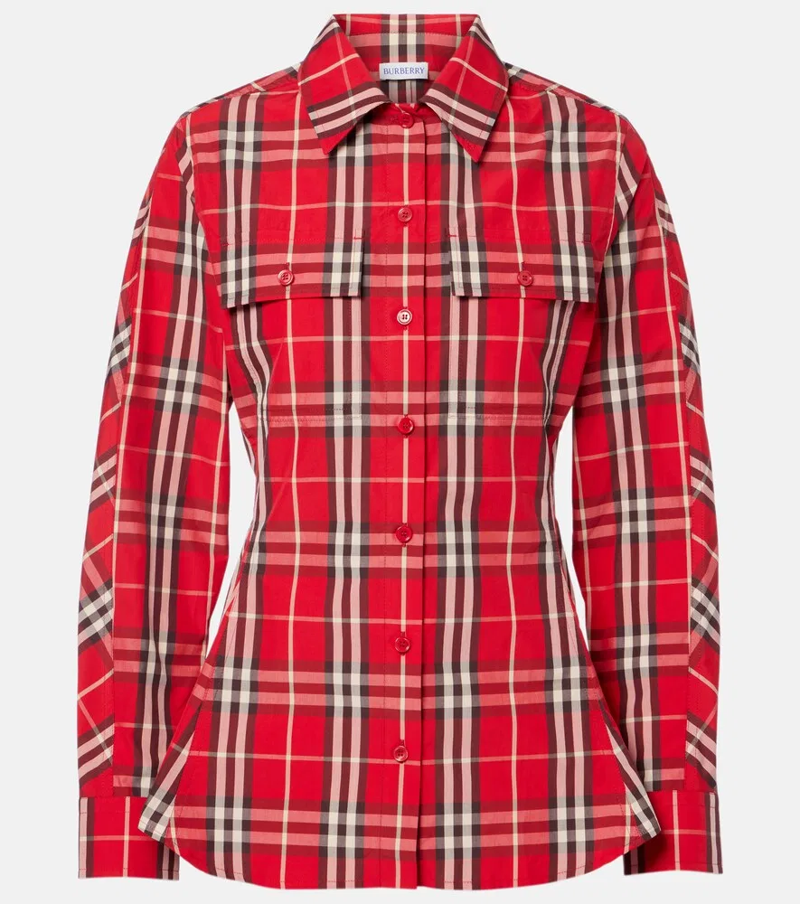 Рубашка Burberry, мужская, красный, клетчатая с баской