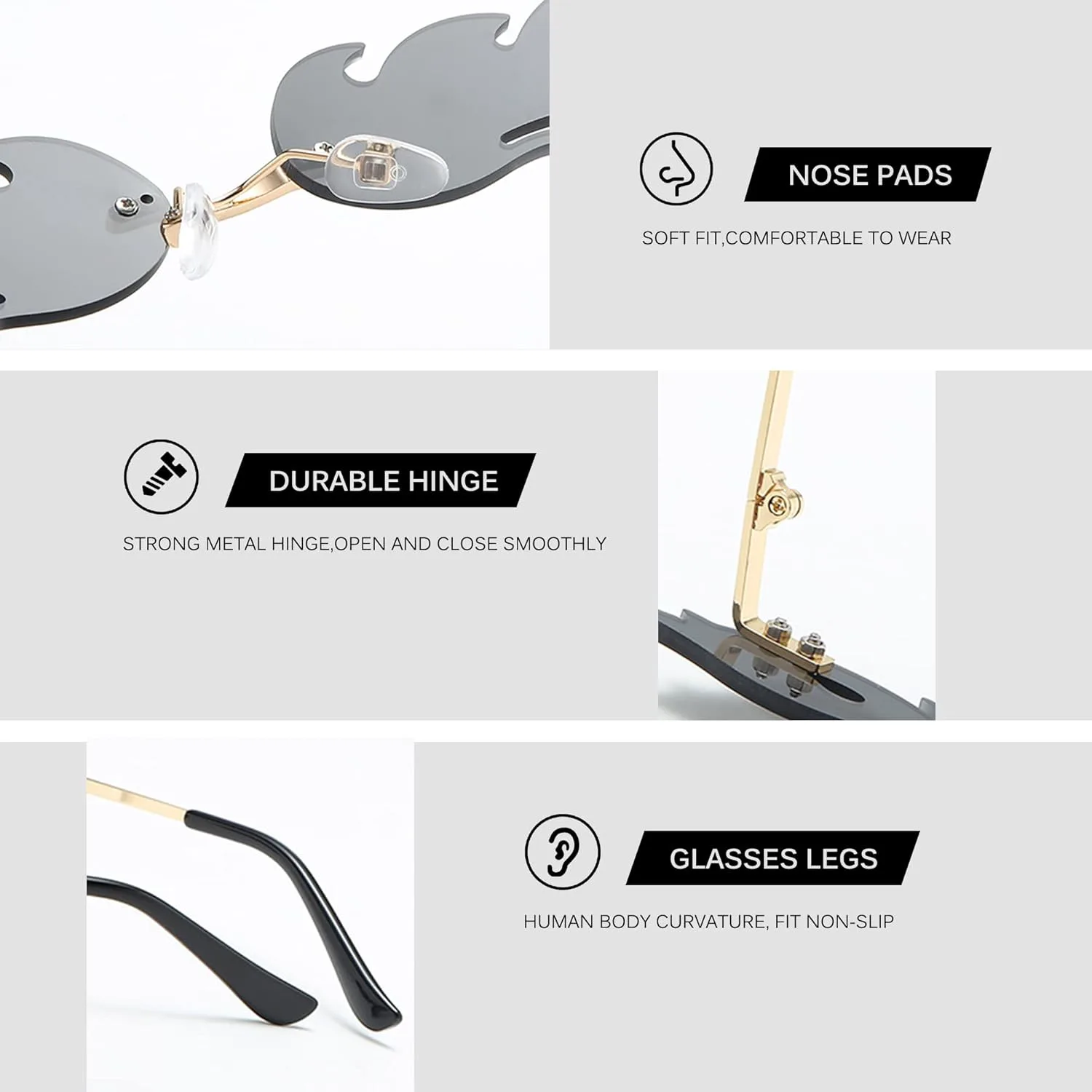 

Солнцезащитные очки DOOVID Bat Novelty Sunglasses Flame Rimless Sunglasses Women Men Party Trendy UV400 Protection Sun Glasses, 1 Pack Fire Grey (Gold Frame)