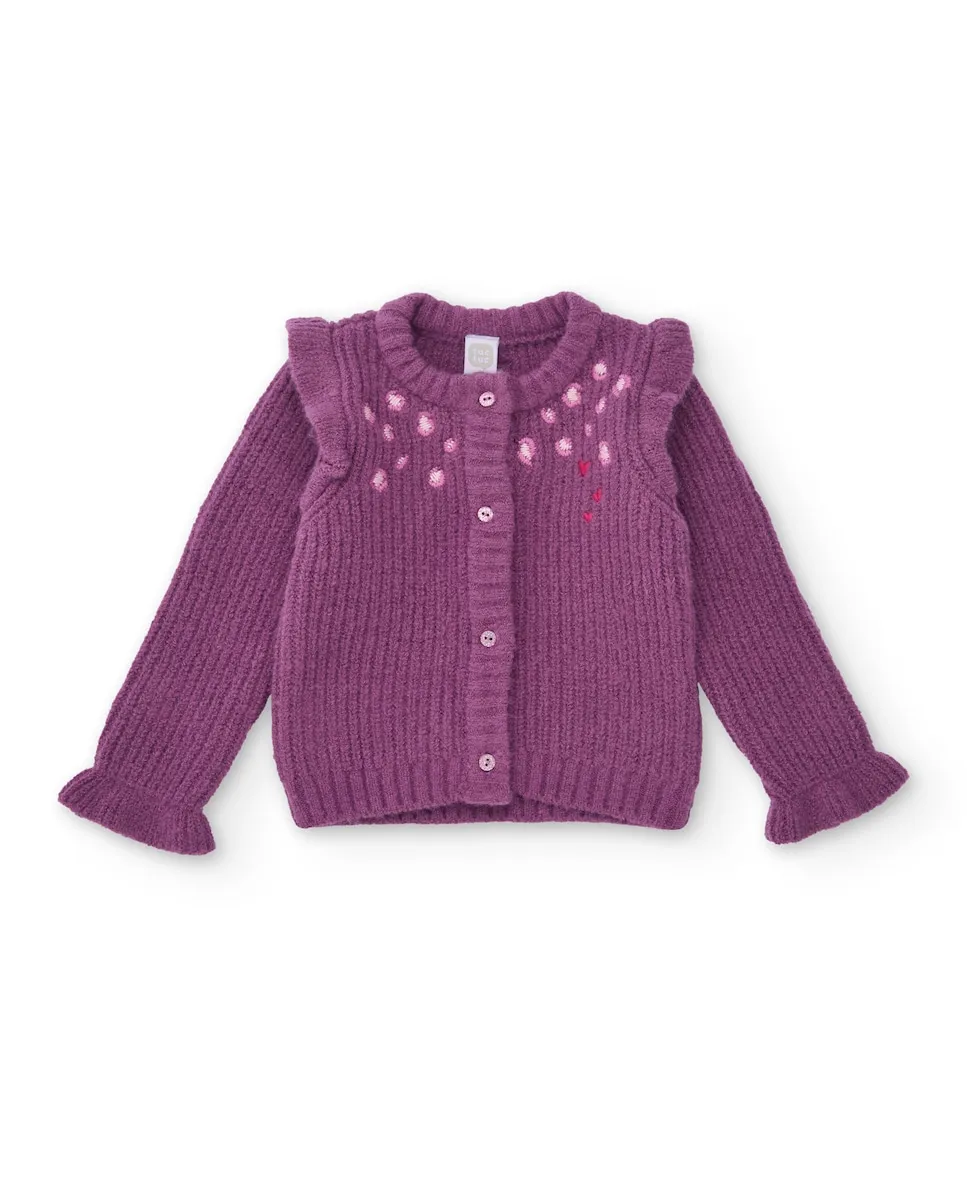 

Фиолетовый вязаный детский свитер с вышивкой в виде сердечек Tuc tuc