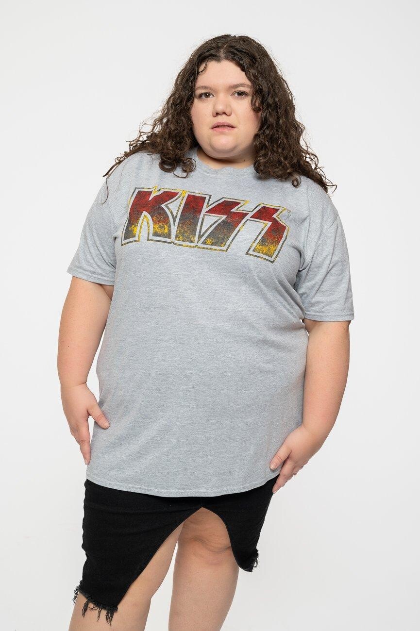 

Винтажная классическая футболка с логотипом группы KISS, серый