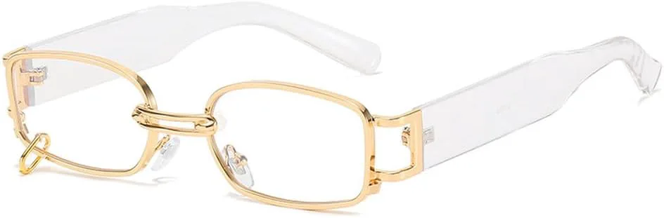 

Ретро прямоугольные солнцезащитные очки для женщин, модные панк-очки с металлическим кольцом, солнцезащитные очки UV400 для мужчин TKKTLLT, Transparent Clear