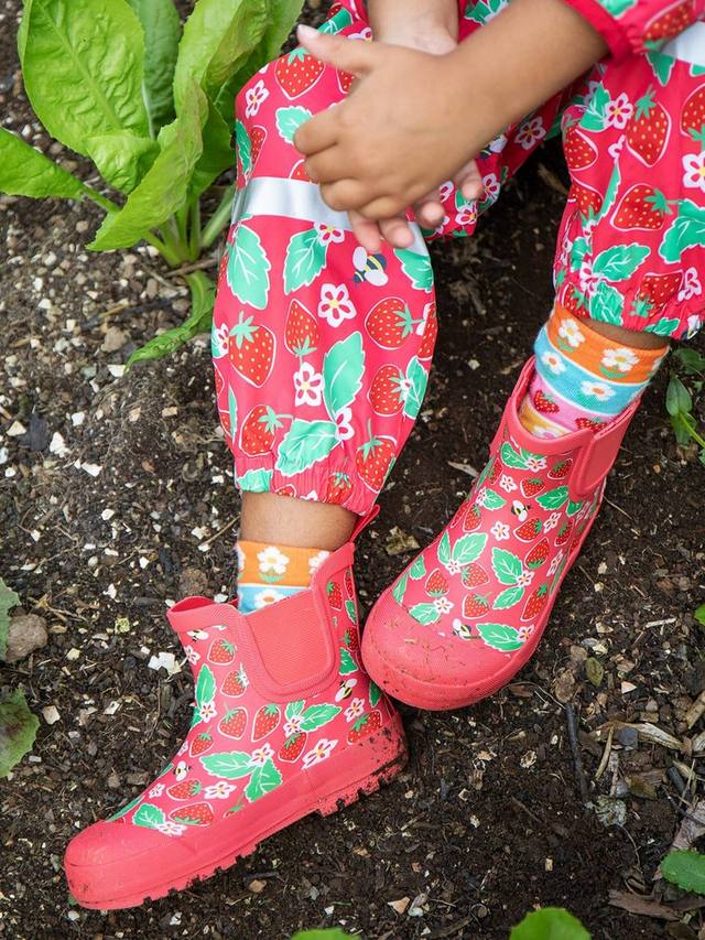 Детские короткие резиновые сапоги Frugi, Pink/Multi — фото 2