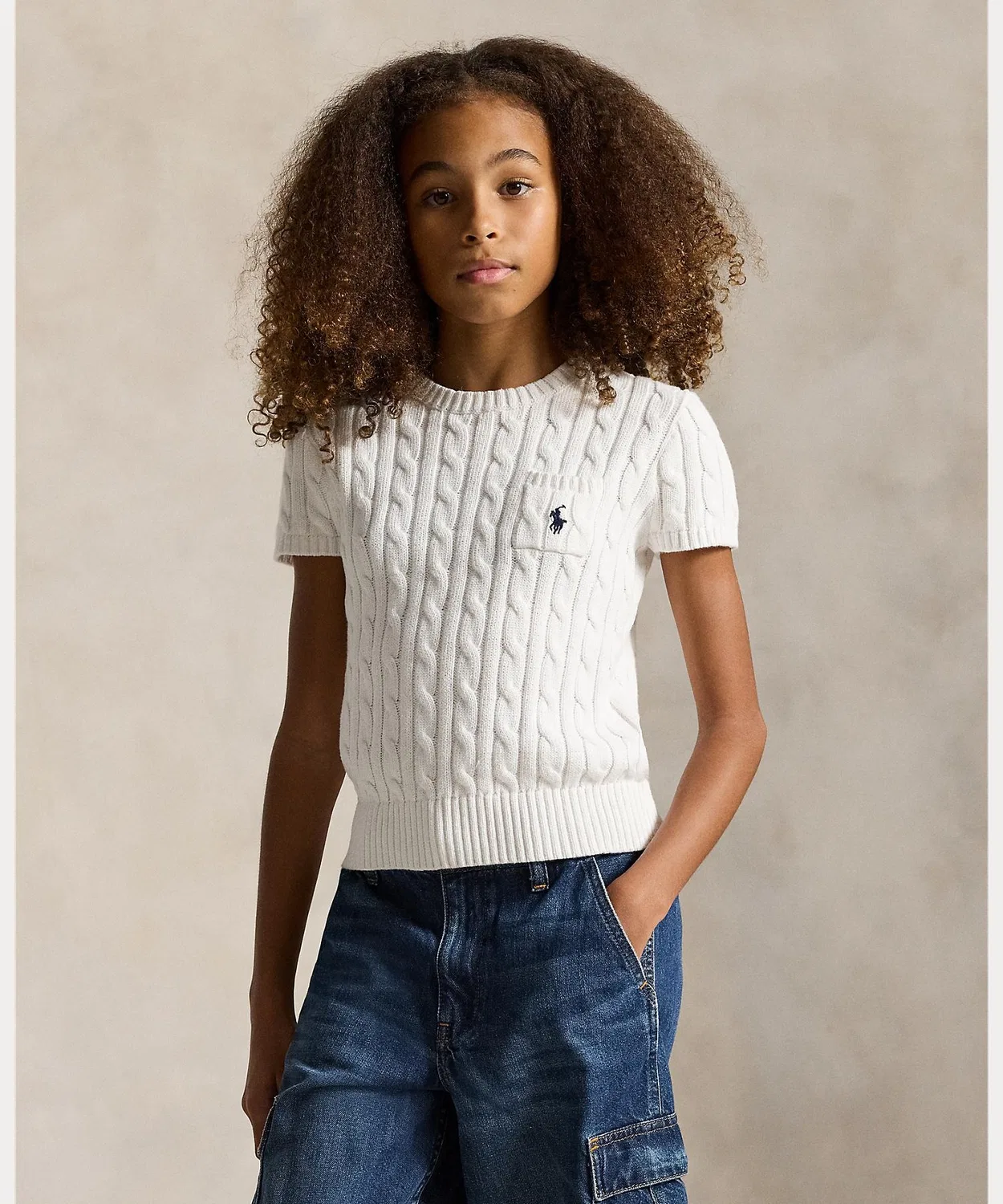 Свитер хлопковый короткий рукав Ralph Lauren, белый