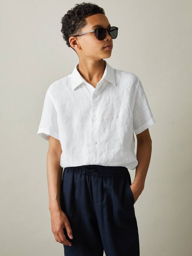 

Детская праздничная льняная рубашка с коротким рукавом Reiss, White